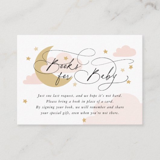 Moon and Stars Pink Book Request Baby shower Informatiekaartje (Voorkant)