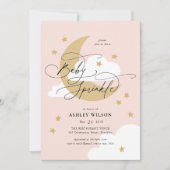 Moon and Stars Pink Elegant Script Baby Sprinkle Kaart (Voorkant)