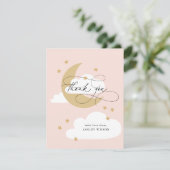 Moon and Stars Pink Gold Script Baby shower Bedankkaart (Staand voorkant)