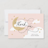 Moon and Stars Pink Gold Script Baby shower Bedankkaart (Voorkant)