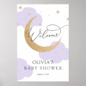 Moon and Stars Purple Baby Shower Welcome Sign Poster (Voorkant)