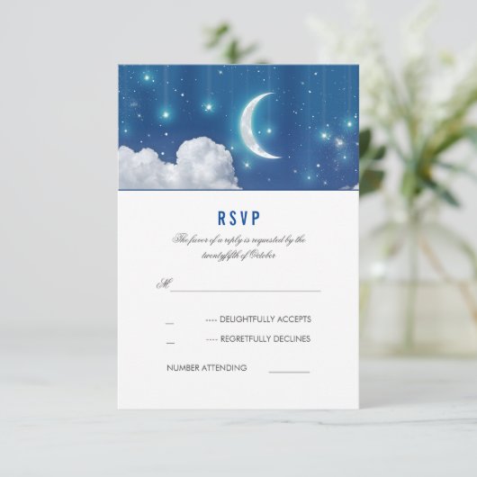 Moon and Stars Romantic Wedding RSVP Card (Staand voorkant)