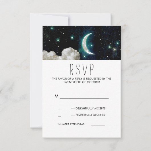 Moon and Stars Romantische bruiloft RSVP Kaart (Voorkant)