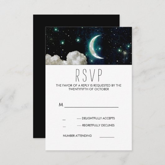 Moon and Stars Romantische bruiloft RSVP Kaart (Voorkant / Achterkant)