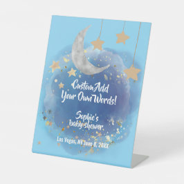 Moon And Stars Royal Blue Gold Custom words Reclamebord Met Voetstuk