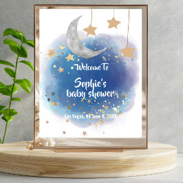 Moon And Stars Royal Blue Gold Welcome Sign Poster