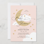 Moon and Stars Roze Elegant Script Baby shower Kaart (Voorkant)