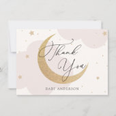 Moon and Stars Roze en Goud Baby shower Dank u Bedankkaart (Voorkant)