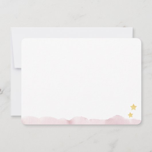 Moon and Stars, Roze Waterverf, gepersonaliseerd v Notitiekaartje (Achterkant)