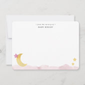 Moon and Stars, Roze Waterverf, gepersonaliseerd v Notitiekaartje (Voorkant)