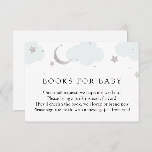 Moon and Stars Silver Books for Baby insert card RSVP Kaartje (Voorkant / Achterkant)