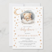 Moon and stars slapende teddybeer baby shower kaart (Voorkant)