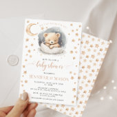 Moon and stars slapende teddybeer baby shower kaart