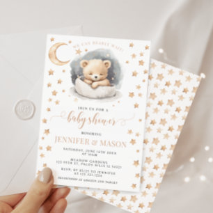 Moon and stars slapende teddybeer baby shower kaart