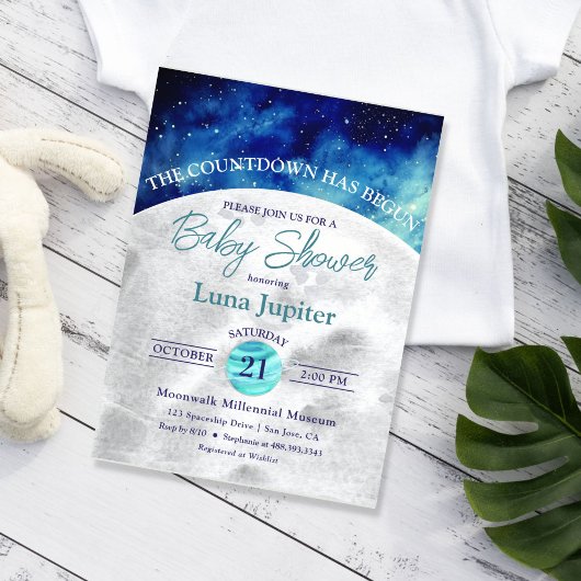 Moon and Stars Space Countdown Baby shower Kaart