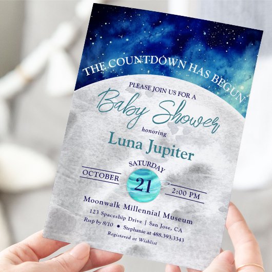 Moon and Stars Space Countdown Baby shower Kaart