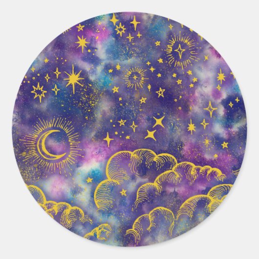 "Moon and Stars" Sticker (Gold-Etc) (Voorkant)