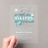 Moon and Stars Sweet 16 Blauwgroen/Blk ID788 Acryl Uitnodigingen (Insitu (Draagbaar))