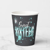Moon and Stars Sweet 16 Blauwgroen/Blk ID788 Papieren Bekers (Voorkant)