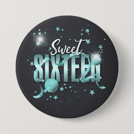 Moon and Stars Sweet 16 Blauwgroen/Blk ID788 Ronde Button 7,6 Cm (Voorkant)