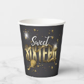 Moon and Stars Sweet 16 Gold/Blk ID788 Papieren Bekers (Voorkant)