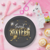 Moon and Stars Sweet 16 Gold/Blk ID788 Papieren Bordje (Feest)