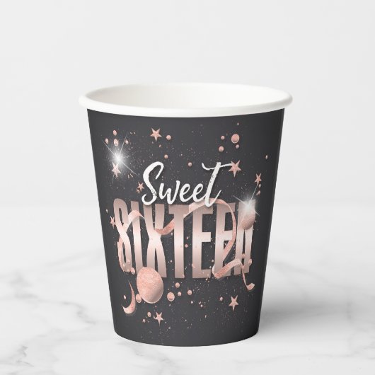 Moon and Stars Sweet 16 Roos Gold/Blk ID788 Papieren Bekers (Voorkant)