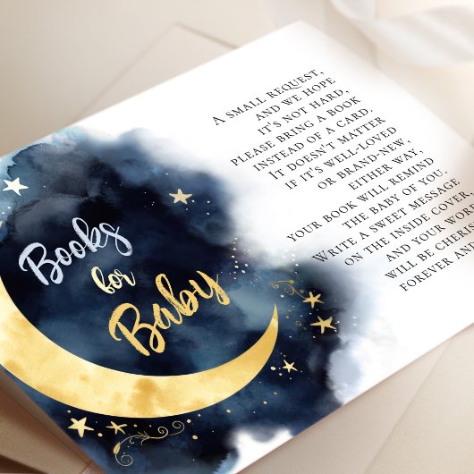 Moon and Stars Waterverf Books for Baby shower Informatiekaartje
