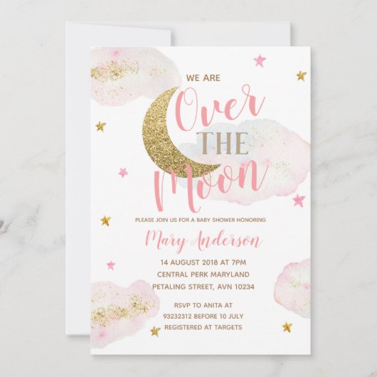 Moon and Stars Waterverf Roze Goud Baby shower Kaart (Voorkant)
