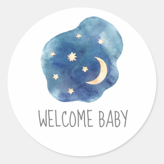 Moon and Stars Welkom Baby shower Sticker (Voorkant)