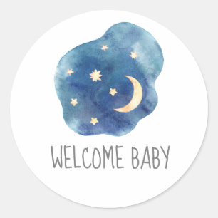 Moon and Stars Welkom Baby shower Sticker