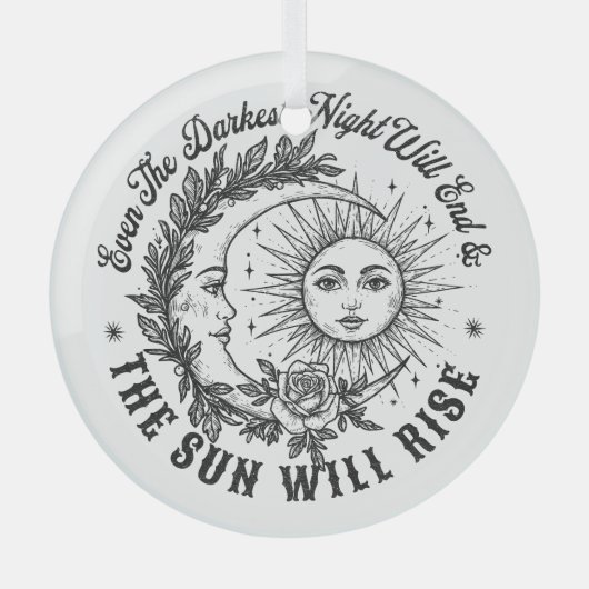 Moon and Sun Face Line Art T-shirt – hemelse rook Glas Ornament (Voorkant)