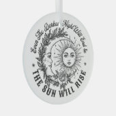 Moon and Sun Face Line Art T-shirt – hemelse rook Glas Ornament (Voorkant Rechts)