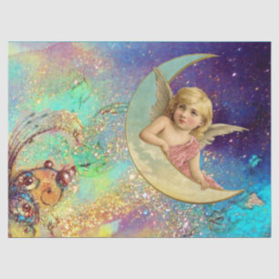 MOON ANGEL IN BLUE GOLD GEEL VLOEISTOFFEN TISSUEPAPIER