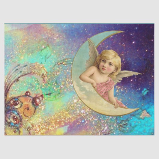 MOON ANGEL IN BLUE GOLD GEEL VLOEISTOFFEN TISSUEPAPIER (Voorkant)