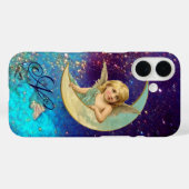 MOON ANGEL IN BLUE GOLD SPARKLES Monogram Case-Mate iPhone Case (Achterkant (horizontaal))