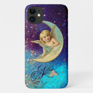 MOON ANGEL IN BLUE GOLD SPARKLES Monogram iPhone 11 Hoesje