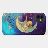 MOON ANGEL IN BLUE GOLD SPARKLES Monogram Case-Mate iPhone Case (Achterkant (horizontaal))