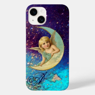 MOON ANGEL IN BLUE GOLD SPARKLES Monogram Case-Mate iPhone 14 Hoesje