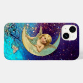 MOON ANGEL IN BLUE GOLD SPARKLES Monogram Case-Mate iPhone Case (Achterkant (horizontaal))