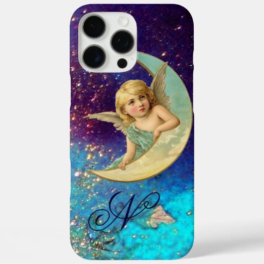 MOON ANGEL IN BLUE GOLD SPARKLES Monogram Case-Mate iPhone Case (Achterkant)