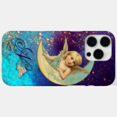 MOON ANGEL IN BLUE GOLD SPARKLES Monogram Case-Mate iPhone Case (Achterkant (horizontaal))