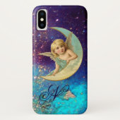 MOON ANGEL IN BLUE GOLD SPARKLES Monogram Case-Mate iPhone Case (Achterkant)