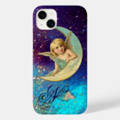MOON ANGEL IN BLUE GOLD SPARKLES Monogram Case-Mate iPhone Case (Achterkant)