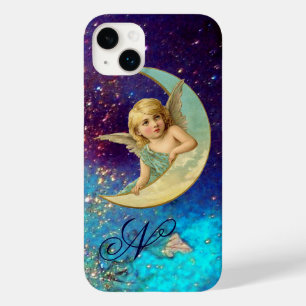 MOON ANGEL IN BLUE GOLD SPARKLES Monogram Case-Mate iPhone Case