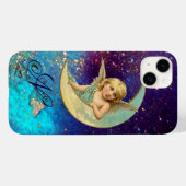 MOON ANGEL IN BLUE GOLD SPARKLES Monogram Case-Mate iPhone Case (Achterkant (horizontaal))