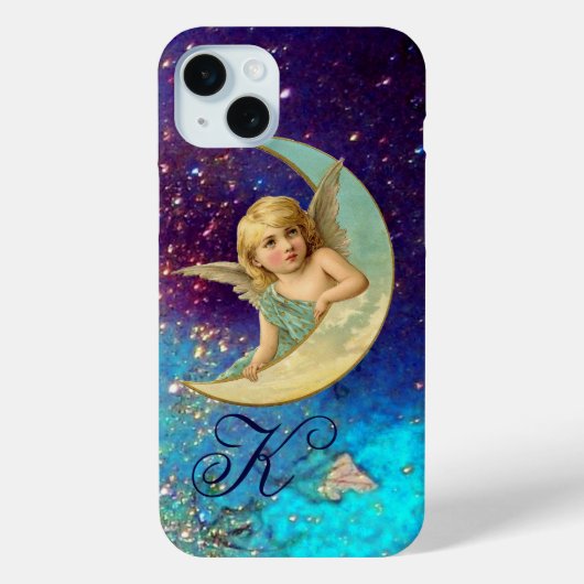 MOON ANGEL IN BLUE GOLD SPARKLES Monogram Case-Mate iPhone Case (Achterkant)