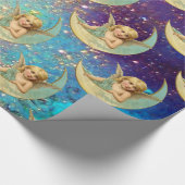 MOON ANGEL IN BLUE GOLD YELLOW SPARKLES CADEAUPAPIER (Hoek)