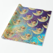 MOON ANGEL IN BLUE GOLD YELLOW SPARKLES CADEAUPAPIER (Uitgerold)