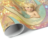 MOON ANGEL IN BLUE GOLD YELLOW SPARKLES CADEAUPAPIER (Rol Hoek)